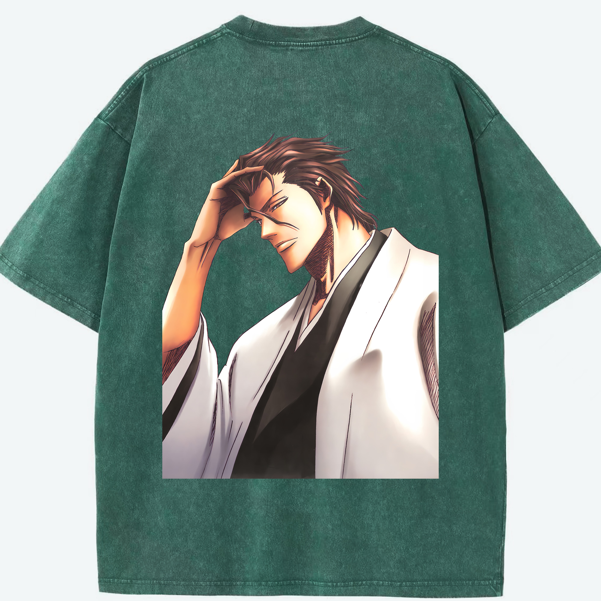 （画像用） ブリーチ 藍染 惣右介（あいぜん そうすけ） BLEACH Aizen Sousuke 綿100% ヴィンテージ風 半袖Tシャツ（背面プリント）